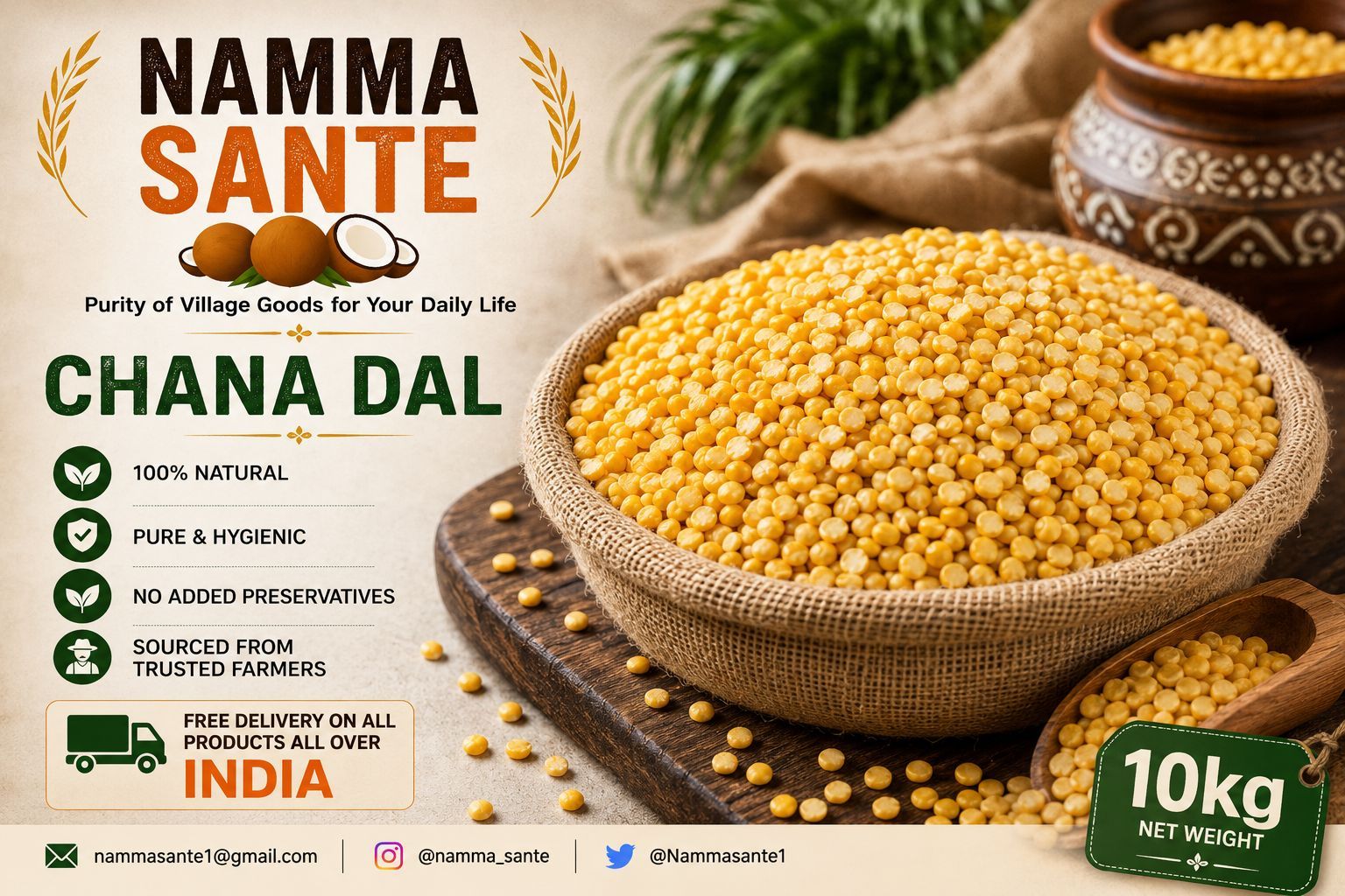 Chana Dal, Split Bengal Gram, Bengal Gram Dal, Boot Dal, Kadale Bele 10kg