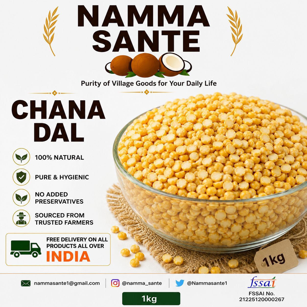 Chana Dal, Split Bengal Gram, Bengal Gram Dal, Boot Dal, Kadale Bele 1kg