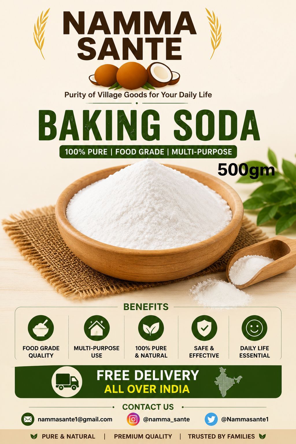 Baking Soda, Sodium Bicarbonate, Cooking Soda, Meetha Soda, Food Grade Baking Soda 500gm