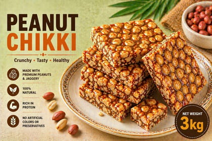 Peanut Chikki, Moongfali Gur Patti, Groundnut Brittle, Shengdana Chikki, Gur Badam Bar 3kg
