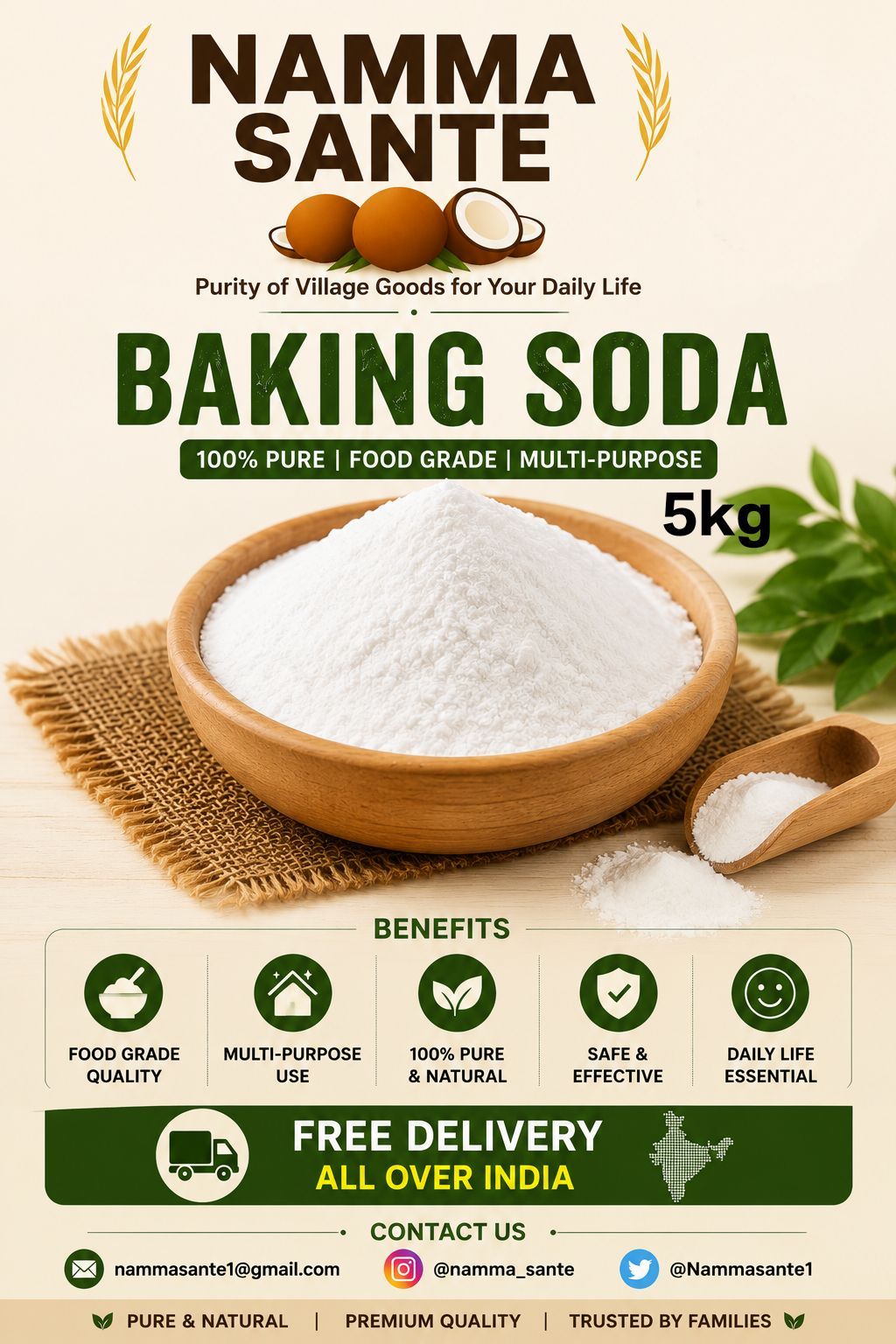 Baking Soda, Sodium Bicarbonate, Cooking Soda, Meetha Soda, Food Grade Baking Soda 5kg