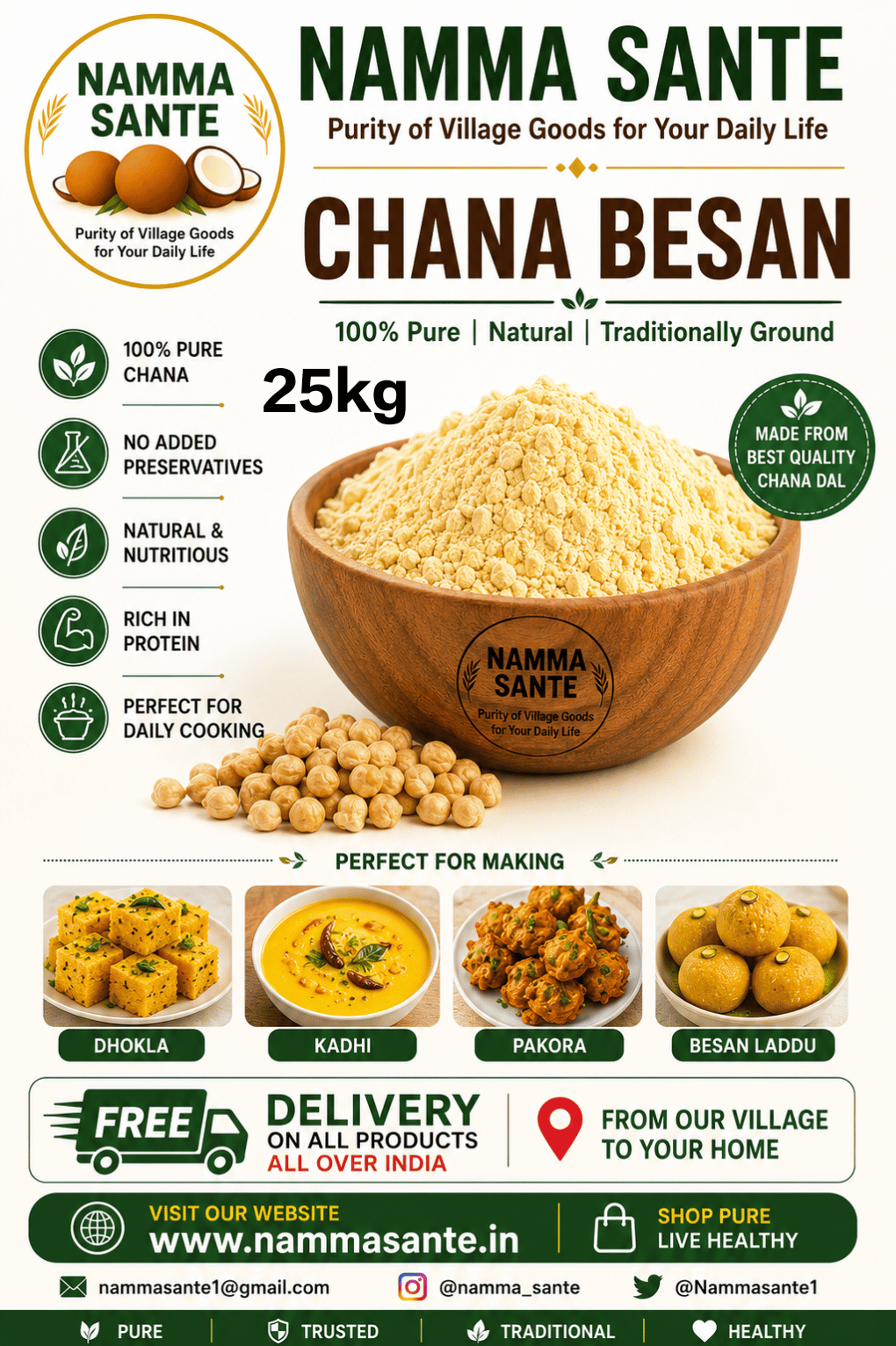 Chana Besan, Gram Flour, Chickpea Flour, Besan Flour, Premium Chana Besan 25kg