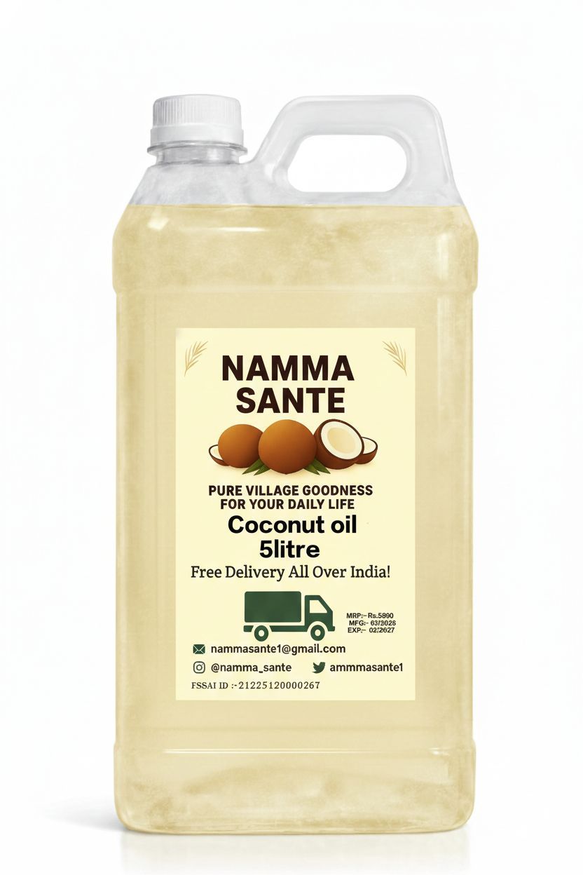 Coconut Oil, Nariyal Tel, Copra Oil, Virgin Coconut Oil, Cold Pressed Coconut Oil 5litre