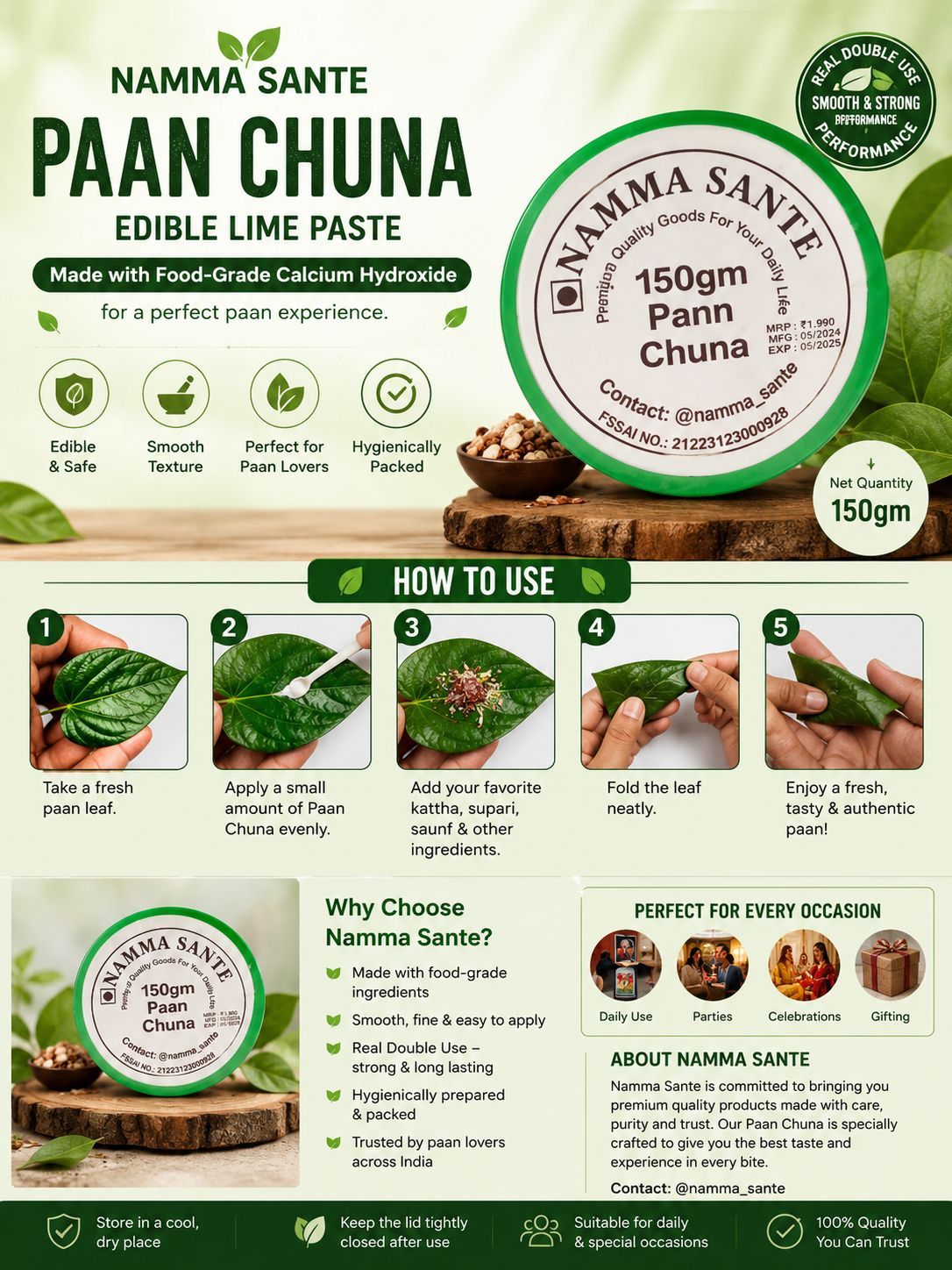 Paan Chuna, Slaked Lime Paste, Edible Lime for Paan, Calcium Hydroxide Paste, Kattha Chuna Mix 150gm