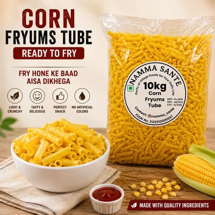Corn Fryums Tube, Fryums Pipe, Tube Fryums, Corn Pipe Snacks, Ready To Fry Corn Tubes 10kg