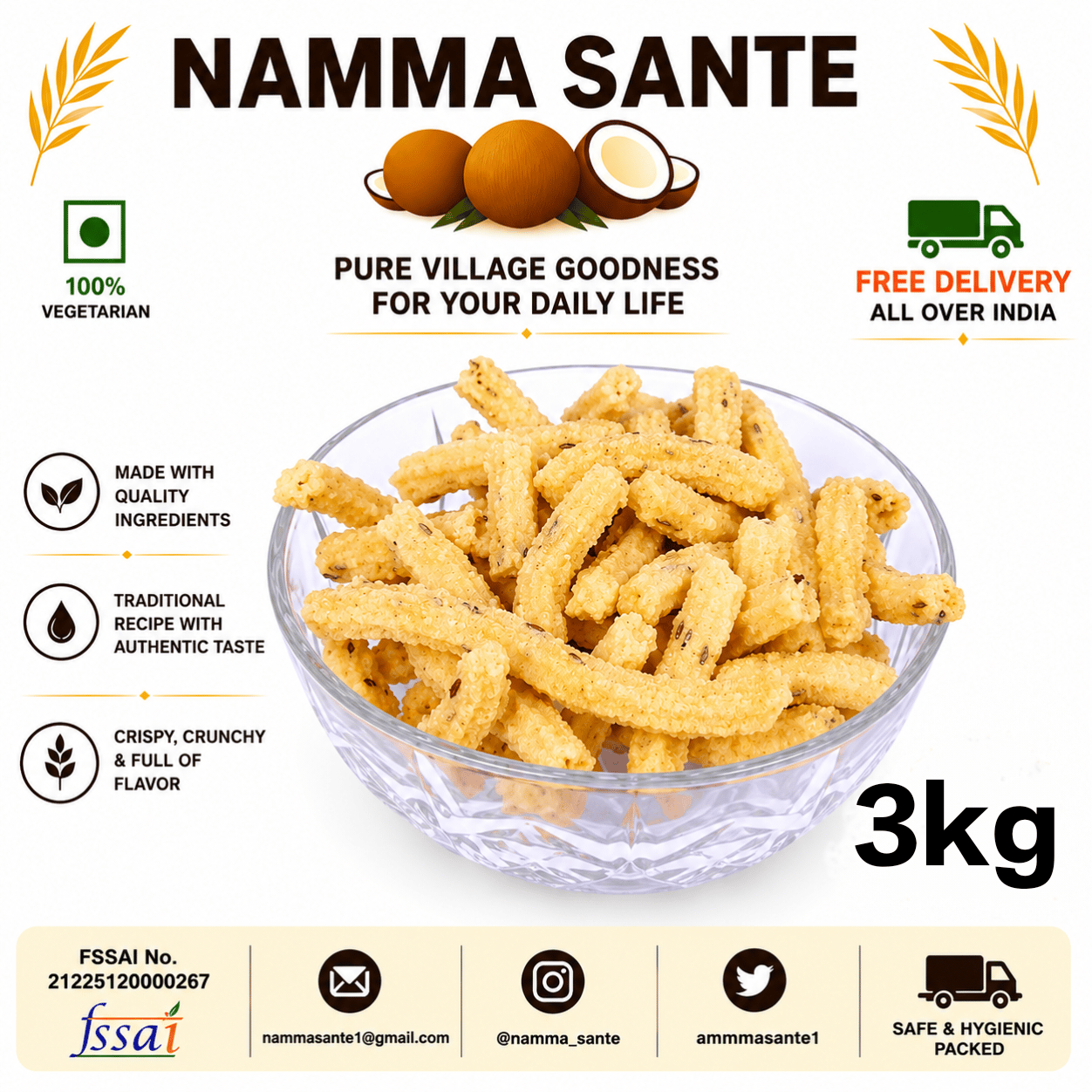 Chakli, Plain Chakli, Butter Chakli, Murukku, Rice Chakli 3kg