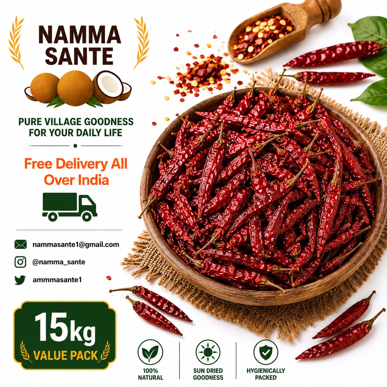 Dry Red Chilli, Sukhi Lal Mirch, Whole Red Chilli, Byadagi Chilli, Lal Mirchi 15kg