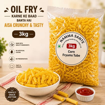 Corn Fryums Tube, Fryums Pipe, Tube Fryums, Corn Pipe Snacks, Ready To Fry Corn Tubes 3kg