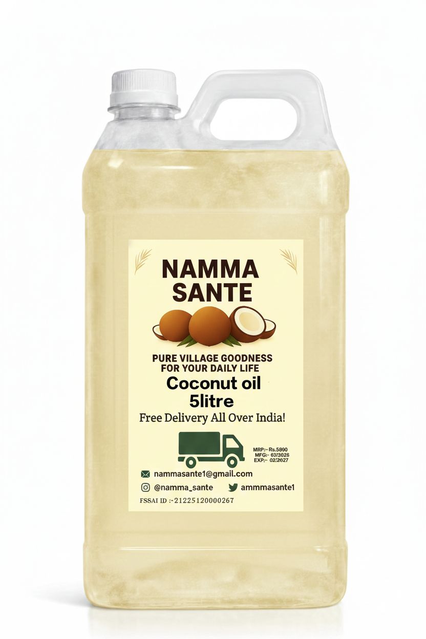 Coconut Oil, Nariyal Tel, Copra Oil, Virgin Coconut Oil, Cold Pressed Coconut Oil 5litre