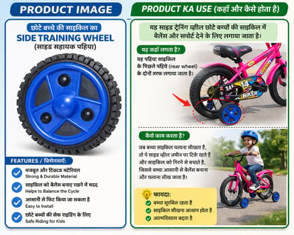 Kids Cycle Support Wheel, Bicycle Training Wheel, Cycle Side Wheel, Kids Balance Wheel, Support Tyre for Kids Cycle 240gm 2pieces