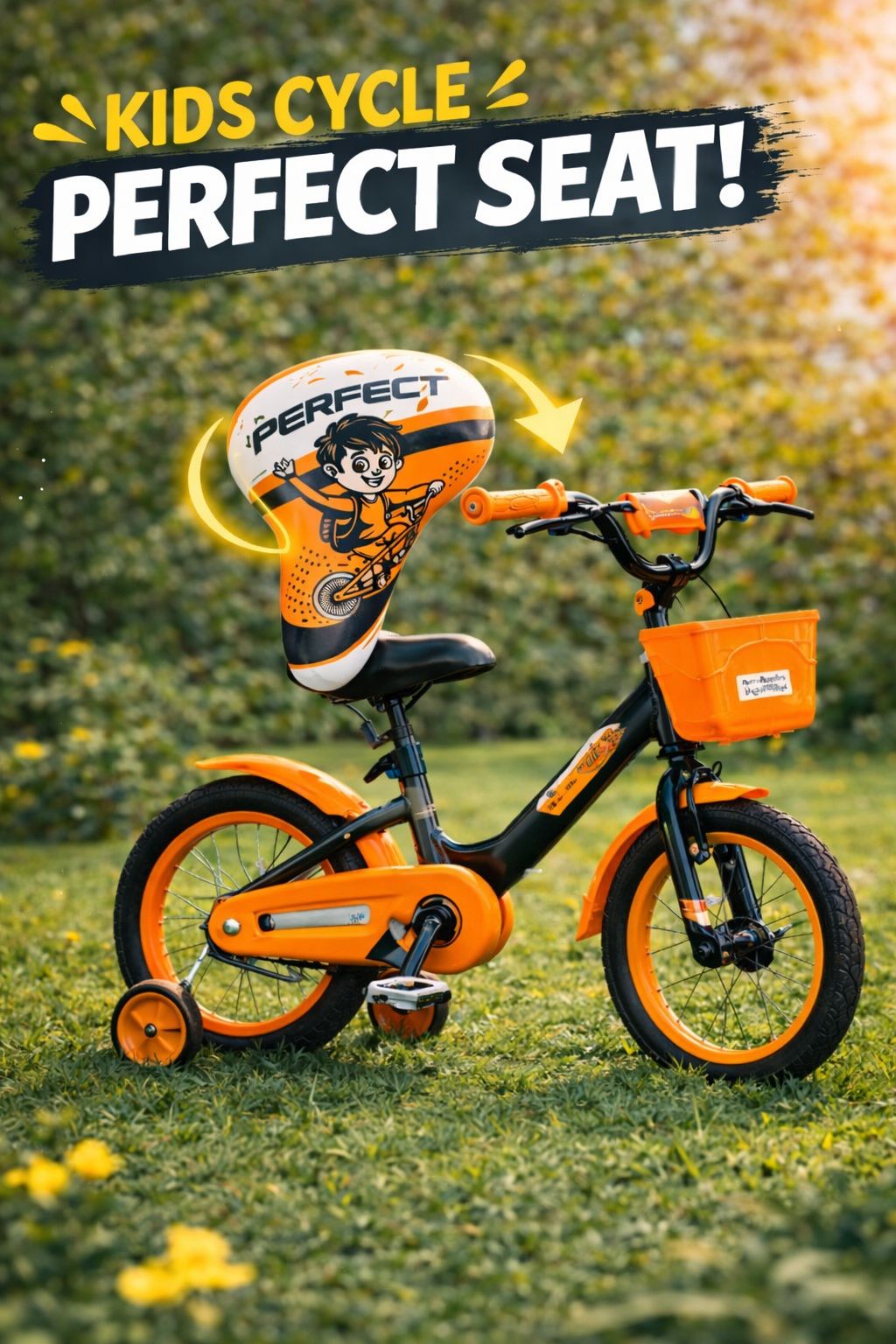 Kids Cycle Seat, Children Bicycle Saddle, Soft Cushion Seat, Cartoon Cycle Seat, Comfortable Kids Bike Seat 270gm 1pieces 