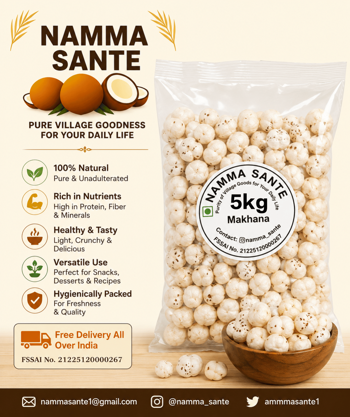 Makhana, Fox Nuts, Lotus Seeds, Phool Makhana, Gorgon Nut 5kg