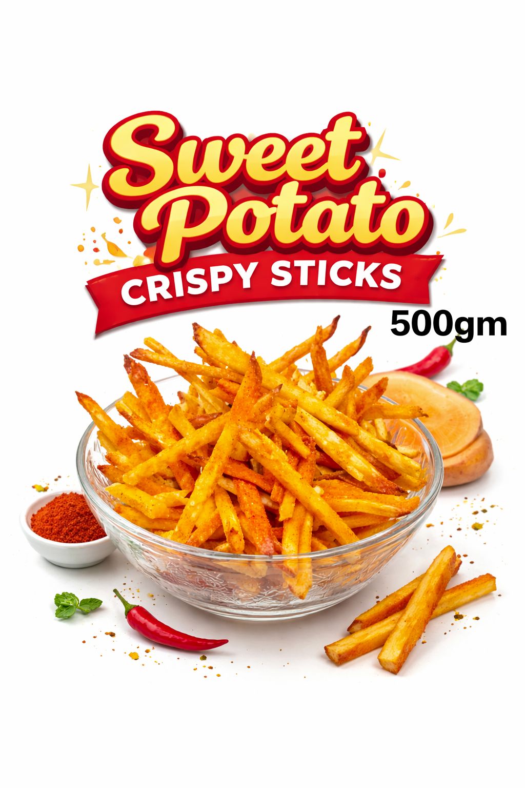 Sweet Potato Crispy Sticks, Shakarkandi Fries, Sweet Potato Finger Chips, Sweet Potato Masala Sticks, Shakarkandi Crunch 500gm