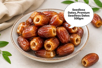 Seedless Dates, Premium Seedless Dates, Pitted Dates, Natural Seedless Khajoor, Soft Seedless Dates 500gm