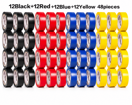 Electrical Insulation Tape, PVC Insulation Tape, Electrical Tape Roll, Wire Insulation Tape, PVC Electrical Tape 12Red+12yellow+12Blue+12Black 48pieces 