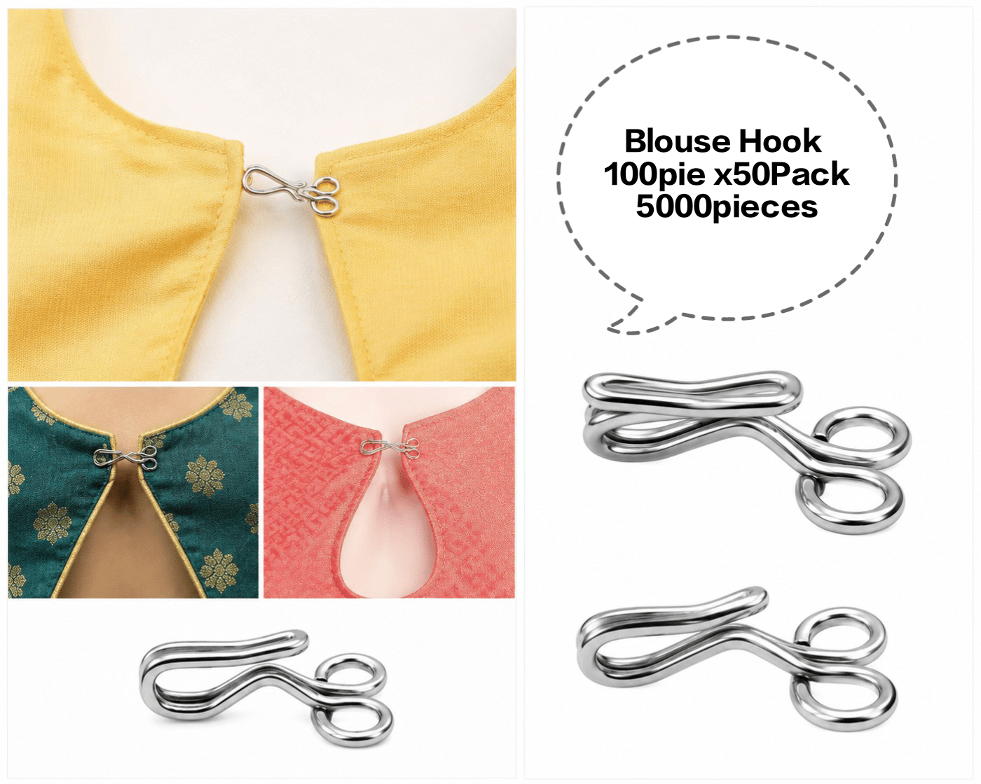 Blouse Hook, Metal Blouse Hook, Stainless Steel Blouse Hook, Sewing Blouse Hook, Garment Blouse Hook  Blouse Hook 100 piece  x 50 Pack 5000 pieces