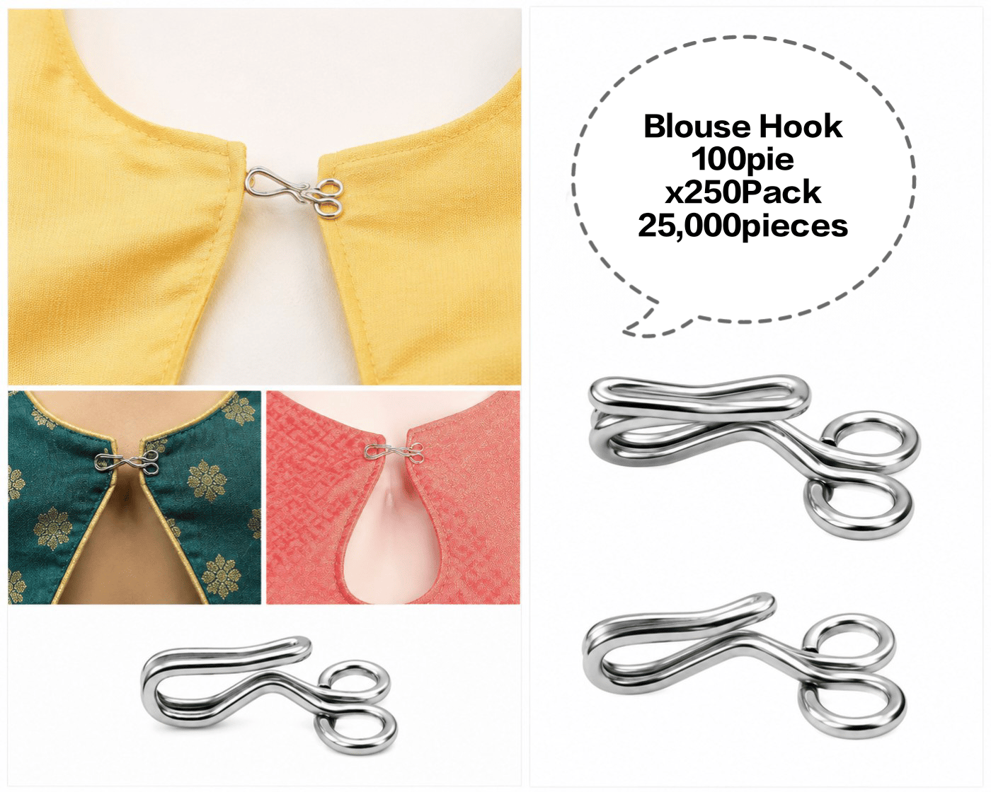 Blouse Hook, Metal Blouse Hook, Stainless Steel Blouse Hook, Sewing Blouse Hook, Garment Blouse Hook  Blouse Hook 100pie x250Pack 25000pieces