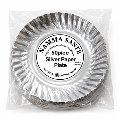 Silver Paper Plate, Silver Foil Paper Plate, Disposable Silver Paper Plate, Laminated Silver Paper Plate, Round Silver Paper Plate 50piece 