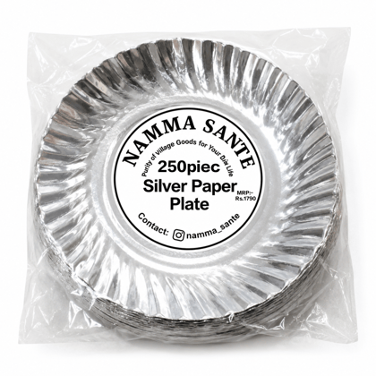 Silver Paper Plate, Silver Foil Paper Plate, Disposable Silver Paper Plate, Laminated Silver Paper Plate, Round Silver Paper Plate 250piece 