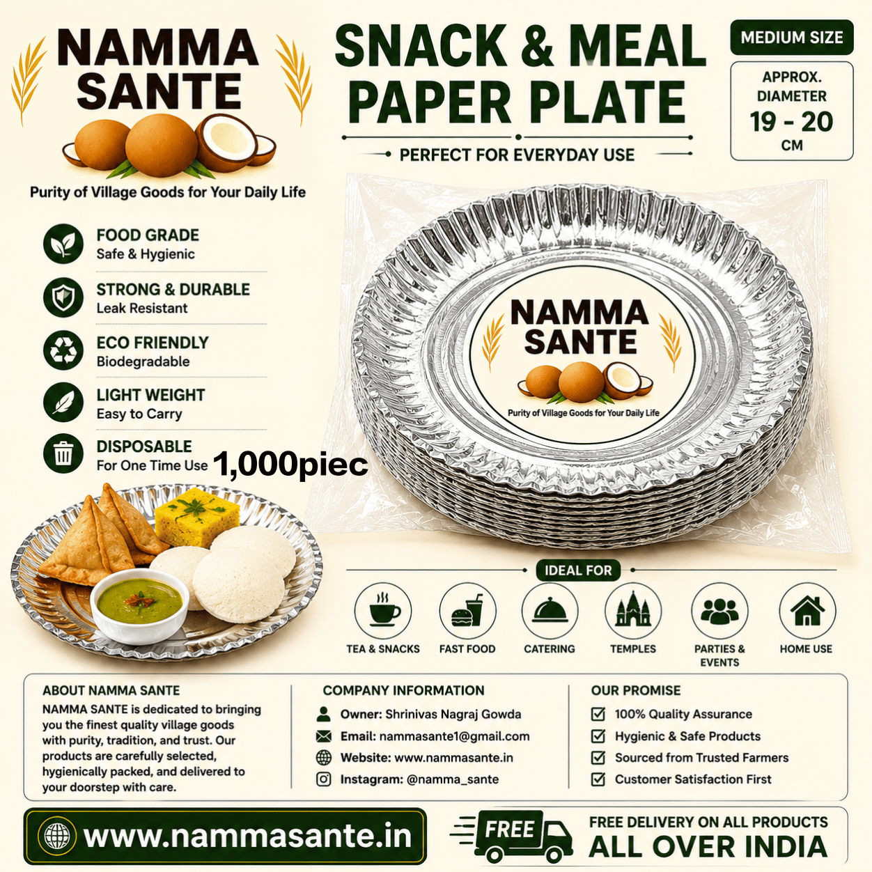 Snack & Meal Paper Plate, Medium Paper Plate, Regular Paper Plate, Multipurpose Paper Plate, Disposable Meal Plate 1,000piec 