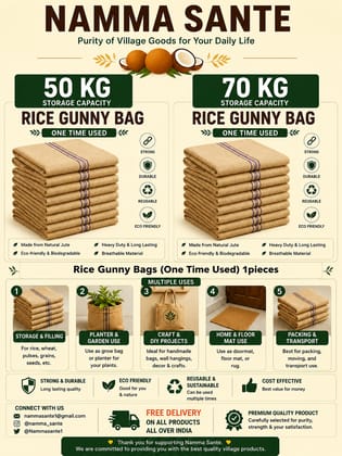 Rice Gunny Bag, Jute Rice Bag, Gunny Sack, Jute Storage Bag, Grain Storage Bag (One Time Used) 50kg 1piec+1piec 70kg 2pieces Rice Gunny Bag, Jute Rice Bag, Gunny Sack, Jute Storage Bag, Grain Storage Bag (One Time Used) 50kg 1piec+1piec 70kg 2pieces