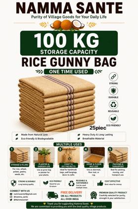 Rice Gunny Bag, Jute Rice Bag, Gunny Sack, Jute Storage Bag, Grain Storage Bag  (One Time Used) 100kg  25pieces