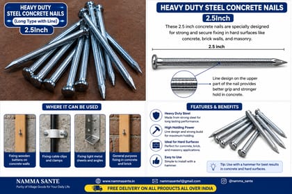 Heavy Duty Steel Concrete Nails 2.5 Inch | Concrete Nails | Steel Nails | Cement Nails | Masonry Nails | Construction Nails
