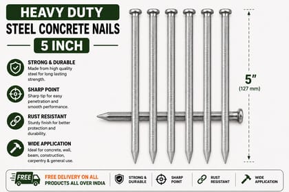 Heavy Duty Steel Concrete Nails 5 Inch | 5 Inch Concrete Nails | Hardened Steel Nails | Heavy Duty Wall Nails | Concrete Wall & Beam Nails