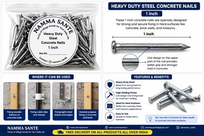 Heavy Duty Steel Concrete Nails 1 Inch | 1 Inch Concrete Nails | Hardened Steel Nails | Hard Wall Nails | Concrete Wall & Beam Nails