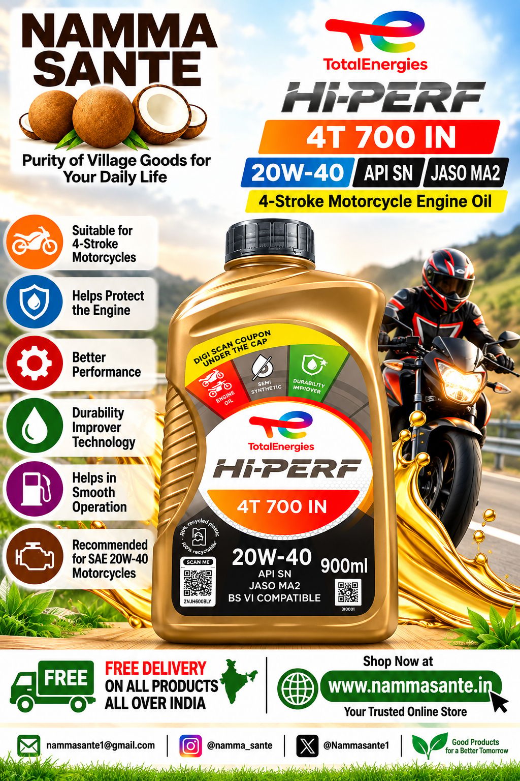 TotalEnergies Hi-Perf 4T 700 IN 20W-40 900ml