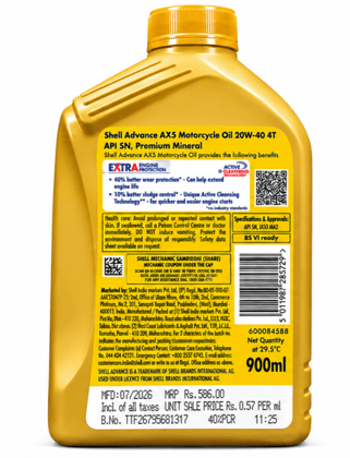 Shell Advance AX5 20W-40 4T Premium Mineral Motorcycle oil 900ml