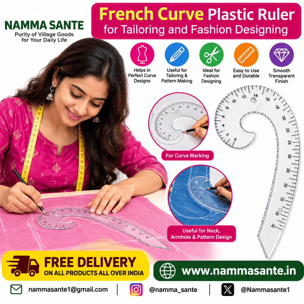 French Curve Plastic Ruler for Tailoring and Fashion Designing