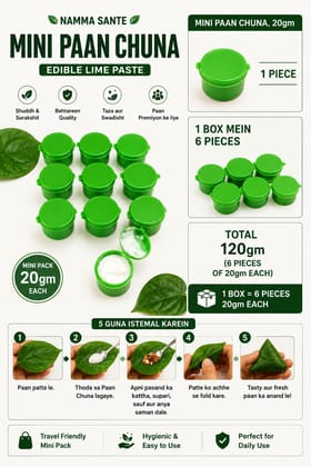 Mini Paan Chuna, Slaked Lime Paste Mini Pack, Edible Lime for Paan Small Pack, Calcium Hydroxide Paste Mini, Kattha Chuna Mix Small Container 20gm 6pieces