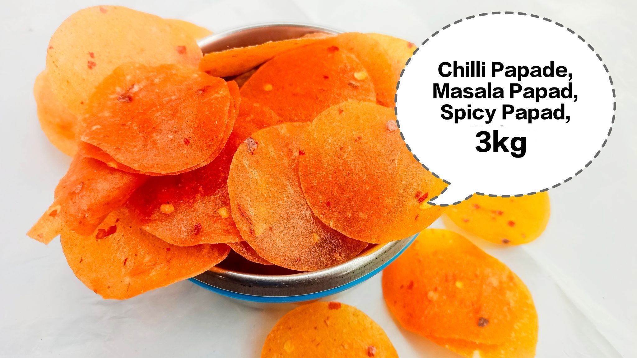 Chilli Papade, Masala Papad, Spicy Papad, Red Chilli Papad, Mirchi Papad 3kg