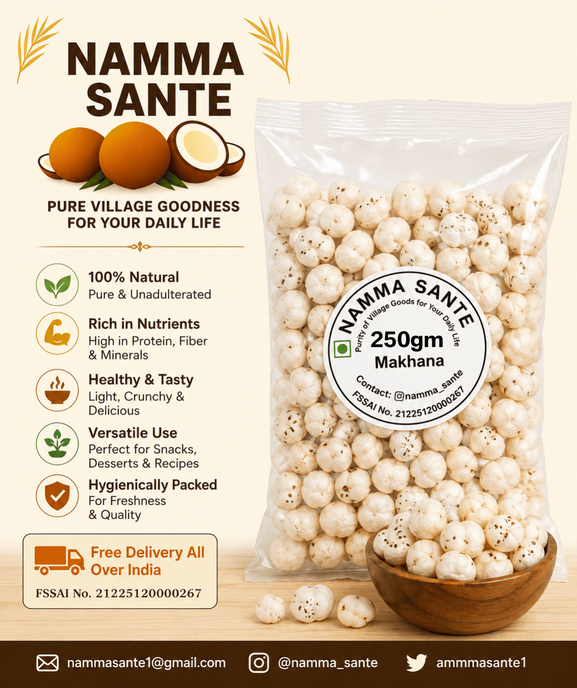 Makhana, Fox Nuts, Lotus Seeds, Phool Makhana, Gorgon Nut 250gm