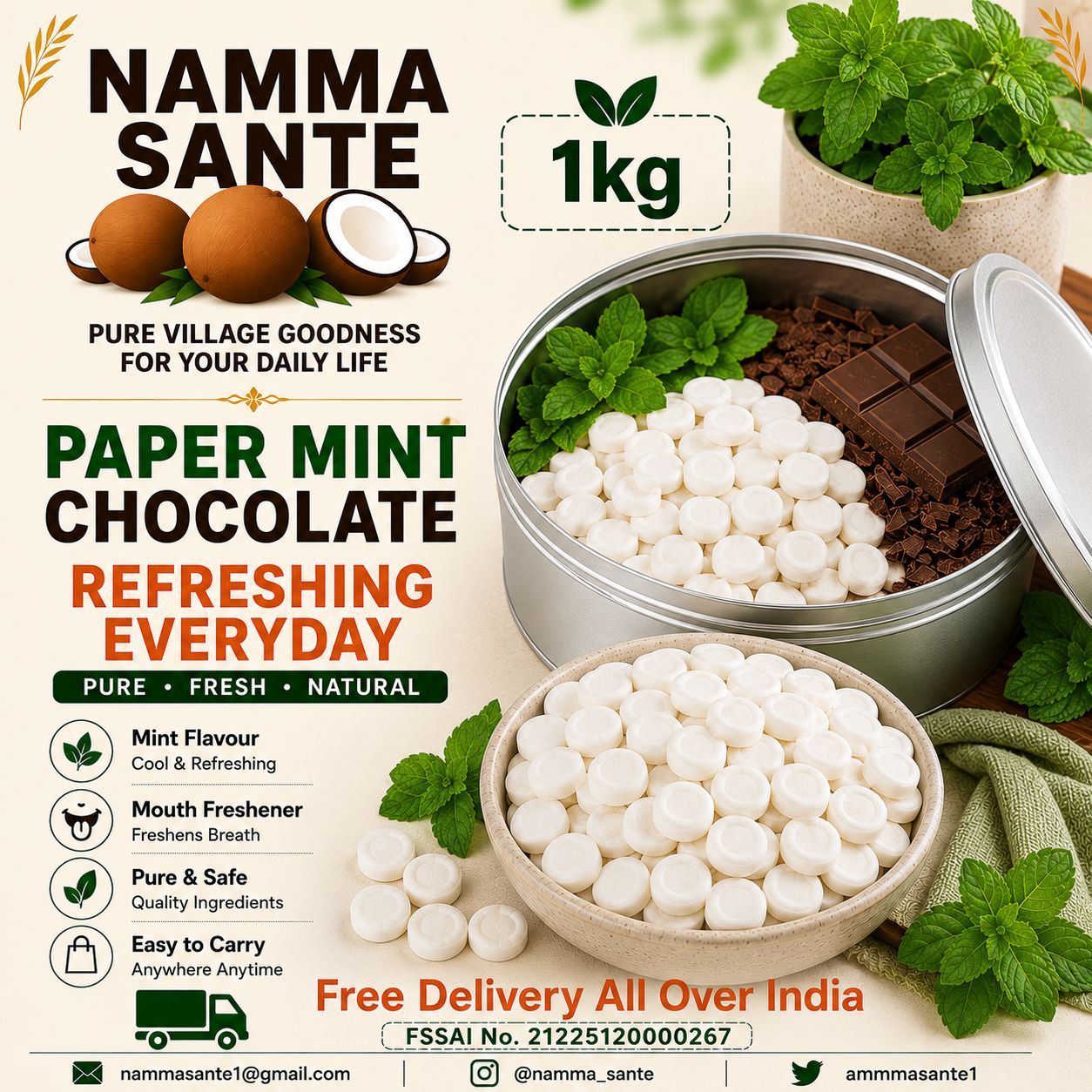 Paper Mint Chocolate, Mint Candy, Peppermint Tablet, Mouth Freshener Mint, Cooling Mint Chocolate 1kg