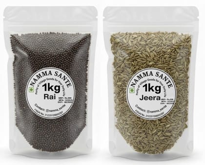 Rai Jeera Combo, Mustard Seeds & Cumin Seeds, Sarson Dana Jeera, Rai 1kg + Jeera 1kg Whole Spices, Tadka Spices Combo