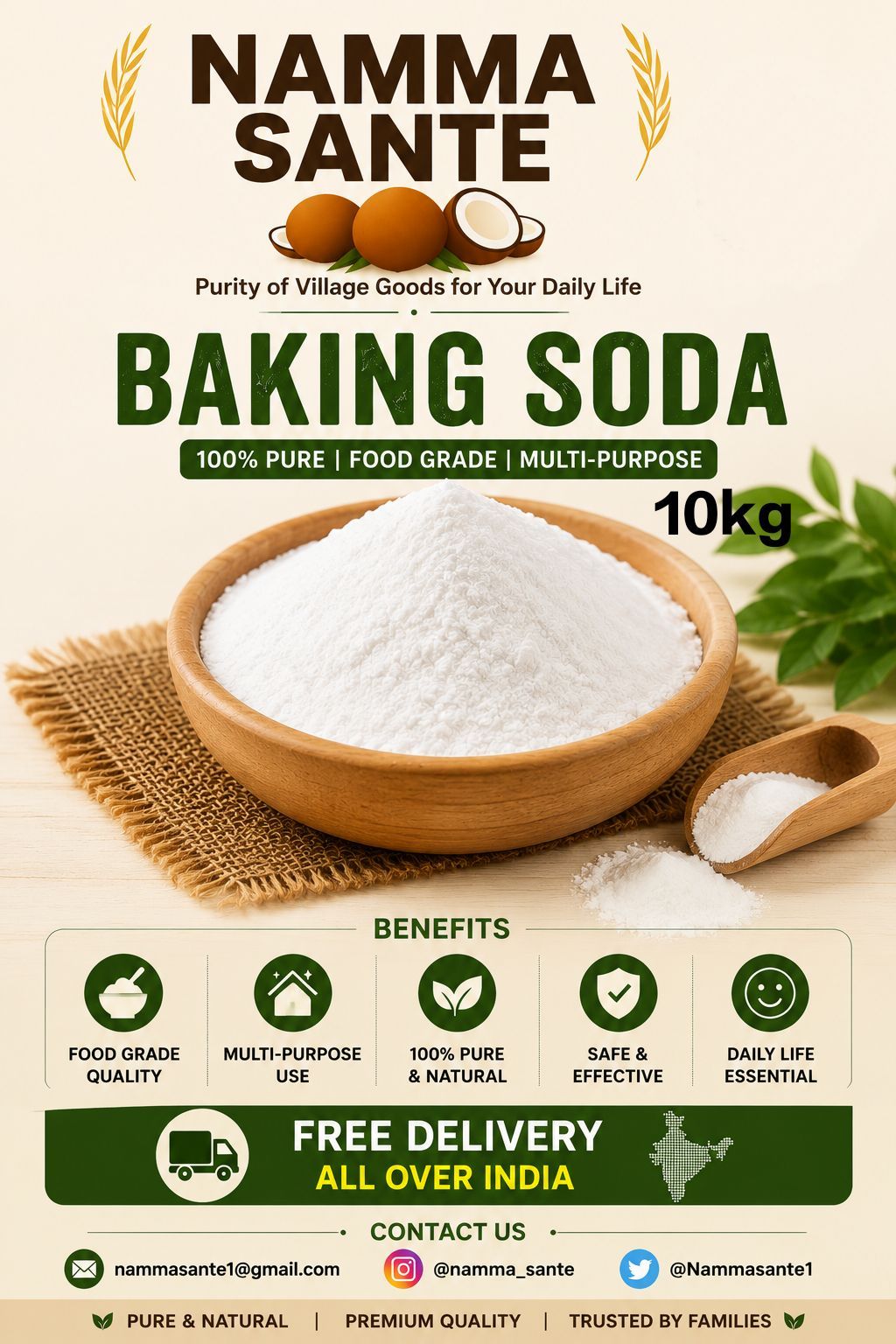 Baking Soda, Sodium Bicarbonate, Cooking Soda, Meetha Soda, Food Grade Baking Soda 10kg