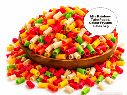 Mini Rainbow Tube Papad, Colour Fryums Tubes, Multi Colour Papad Fryums, Party Mix Tube Papad, Kids Special Rainbow Fryums 5kg