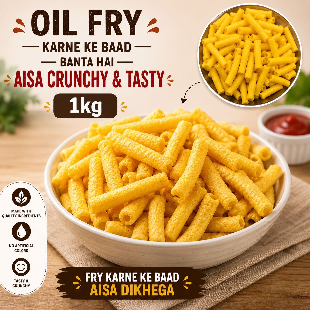 Corn Fryums Tube, Fryums Pipe, Tube Fryums, Corn Pipe Snacks, Ready To Fry Corn Tubes 1kg