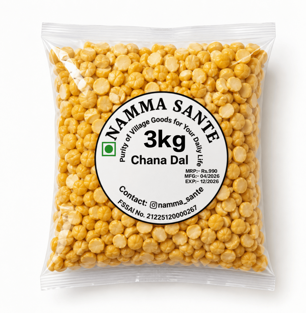 Chana Dal, Split Bengal Gram, Bengal Gram Dal, Boot Dal, Kadale Bele 3kg
